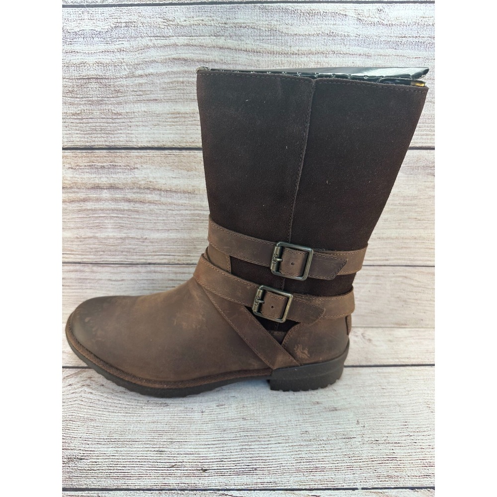 UGG Lorna Boots Womens Size 8.5 Brown Nubuck Leather Mid Calf Zip 10955155 - Picture 7 of 10